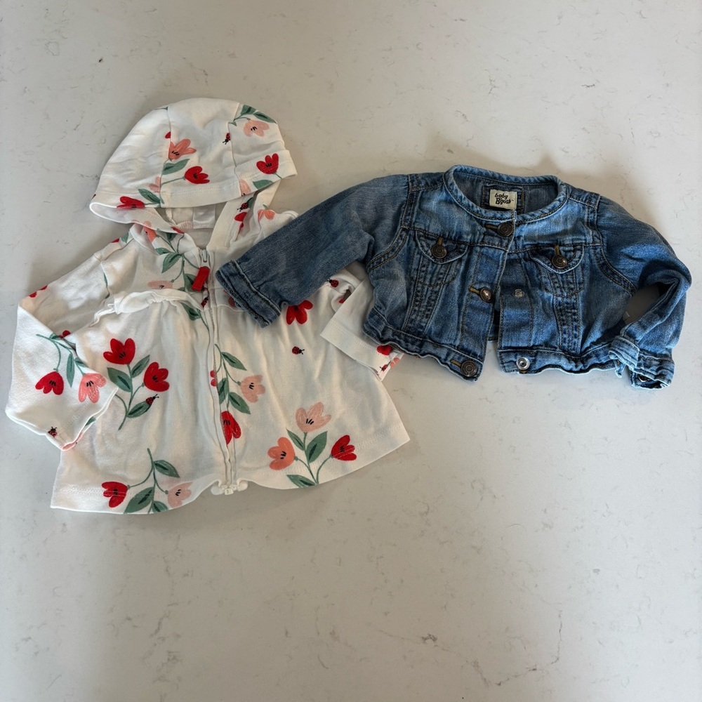 Bundle - OshKosh Short Denim Jacket and Carter’s Zip Up size 9 months
